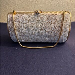 1970s Vintage Beaded Clutch with Gold Accents